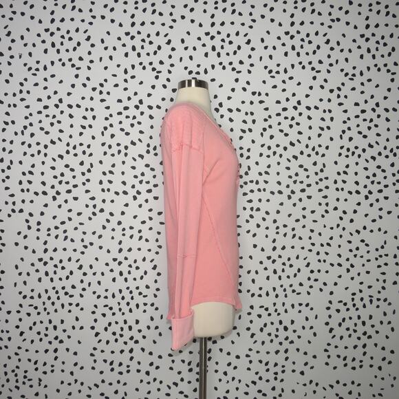 Free People Pink Military Mix Studded Henley Long Sleeve Top - Picture 8 of 12